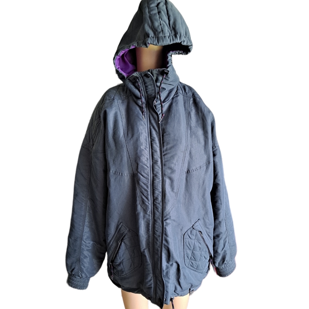 Europa Vintage dark grey with purple lining hooded zip up jacket, 8